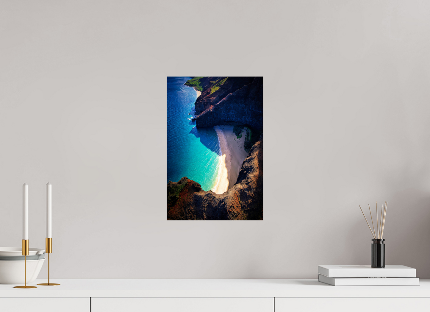 10 x 15″, Metallic Print Honopu Beach from above