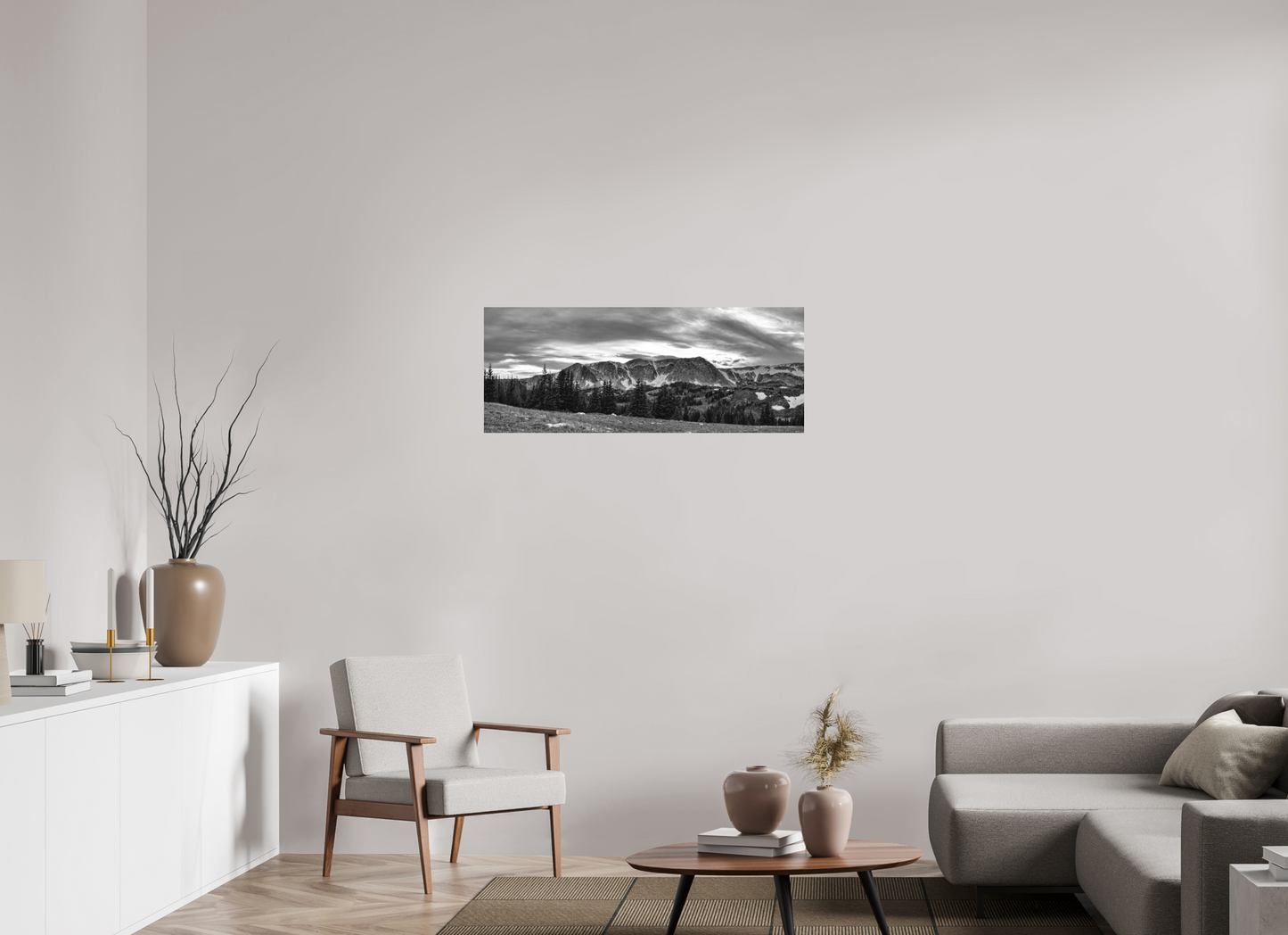 40.7 x 16″, Black & White Metal Print Medicine Bow Peak