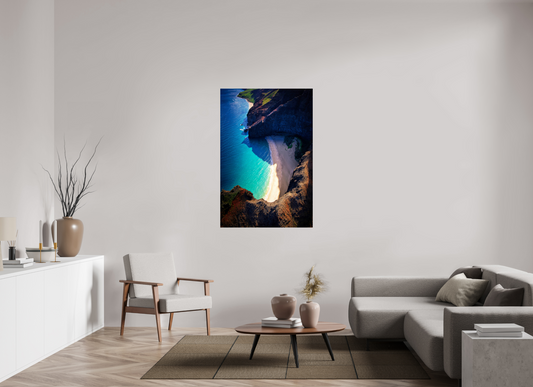 36 x 54″, Metallic Photo Print Honopu Beach from above