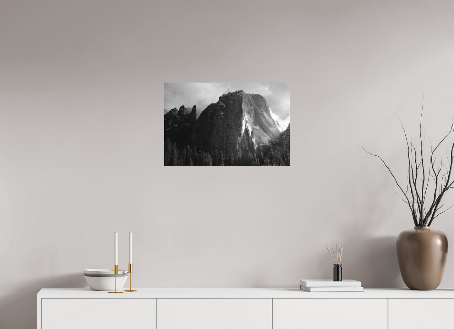24 x 16″, Black & White Metalic Print Cathedral in Shadow