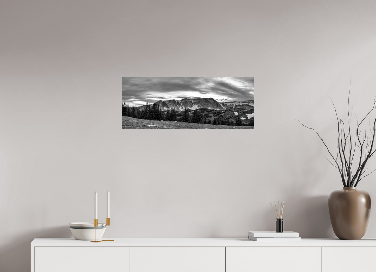30.6 x 12″, Black and White Print Medicine Bow