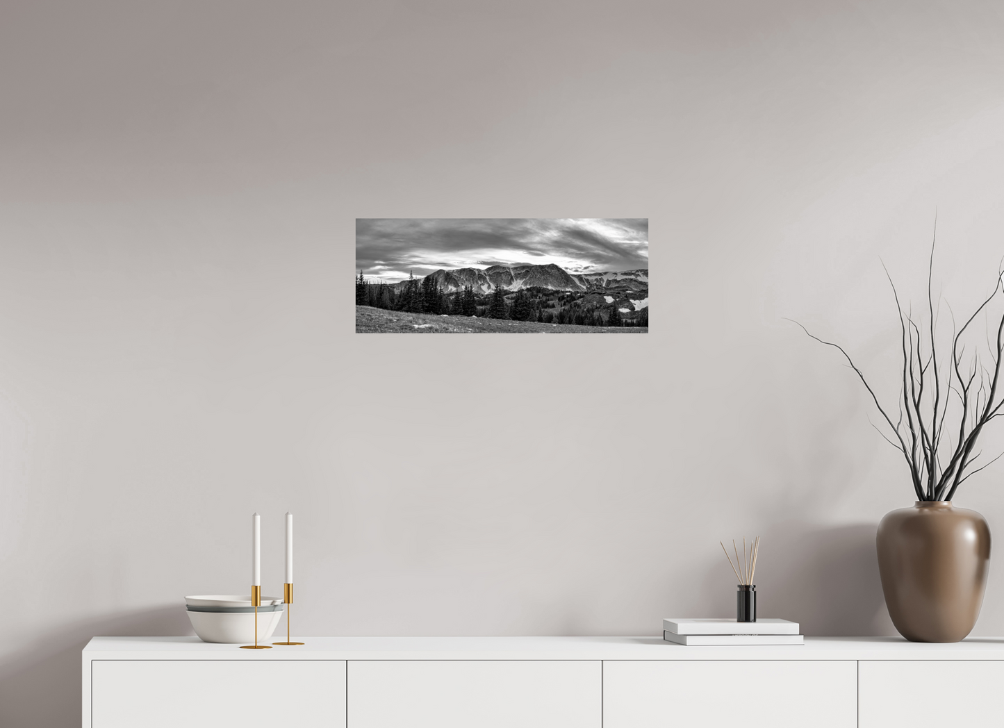 25.5 x 10″, Black and White Print Medicine Bow