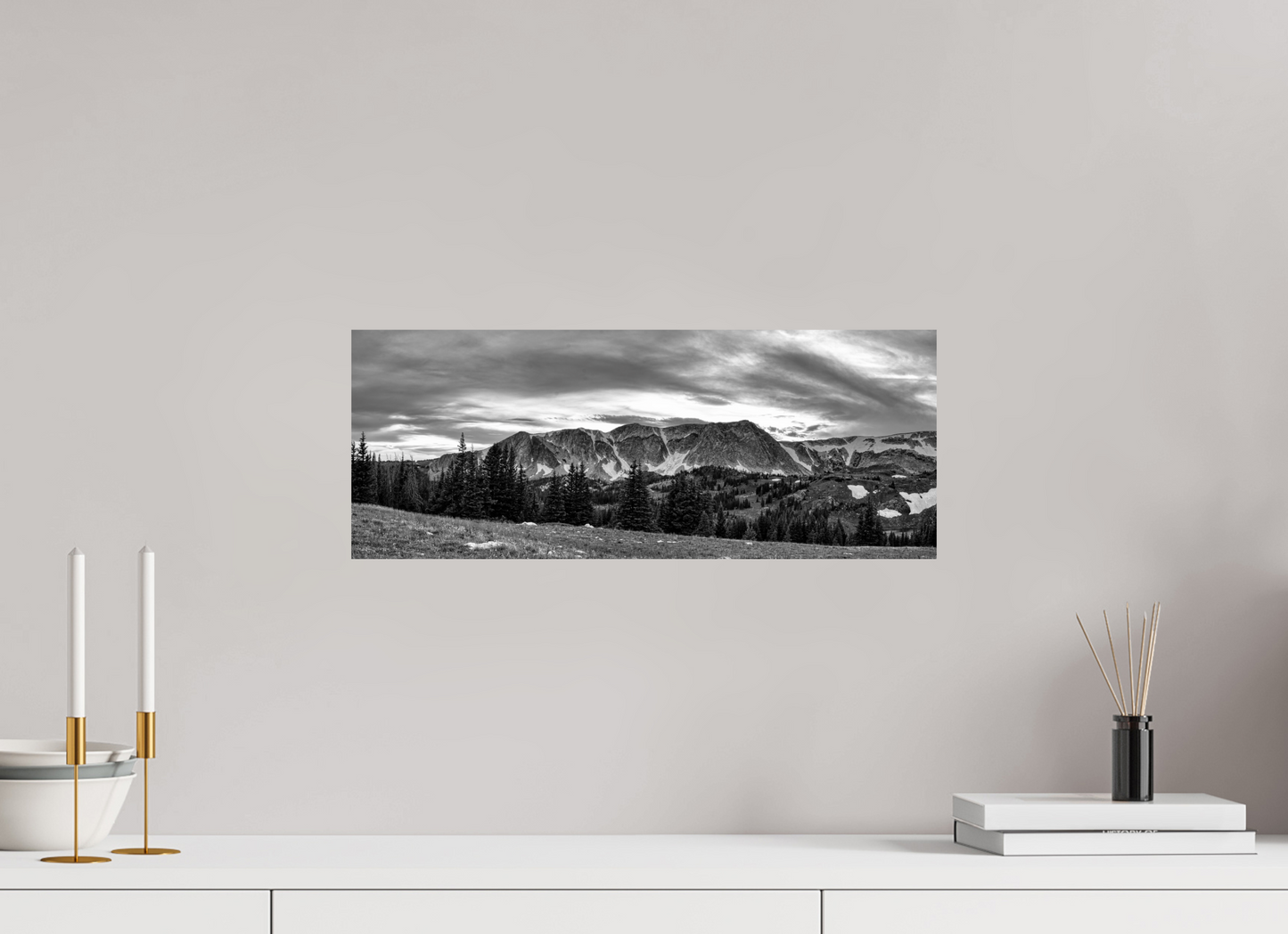 20.4 x 8″, Black and White Print Medicine Bow