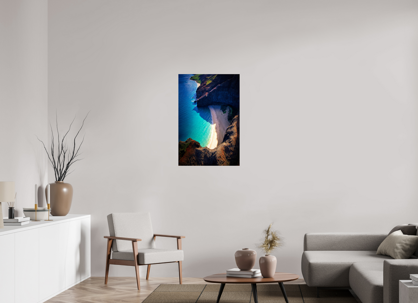 24 x 36″, Metallic Acrylic Honopu Beach from above