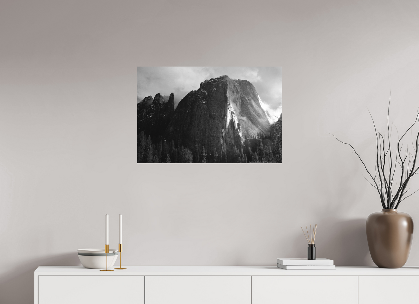 30 x 20″, Black & White Metalic Print Cathedral in Shadow