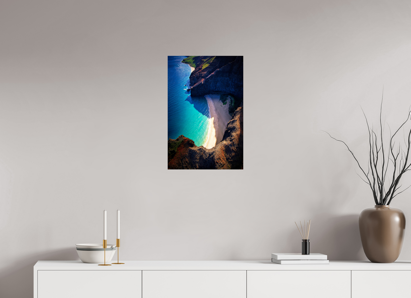 16 x 24″, Metallic Acrylic Honopu Beach from above