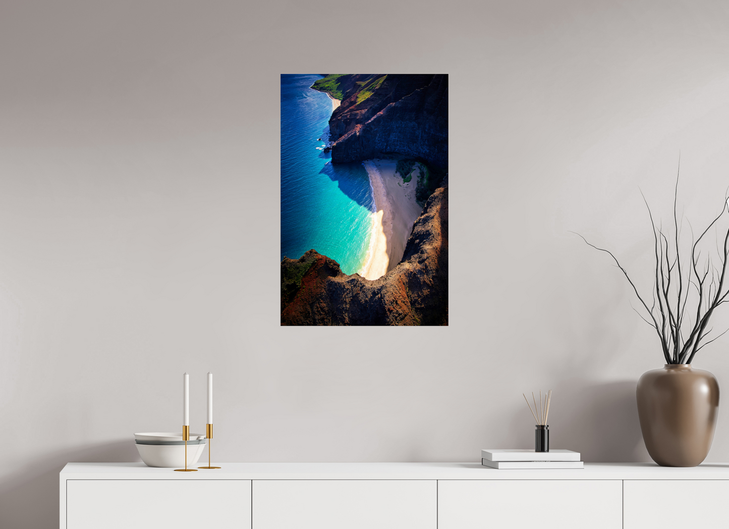 20 x 30″, Metallic Acrylic Honopu Beach from above