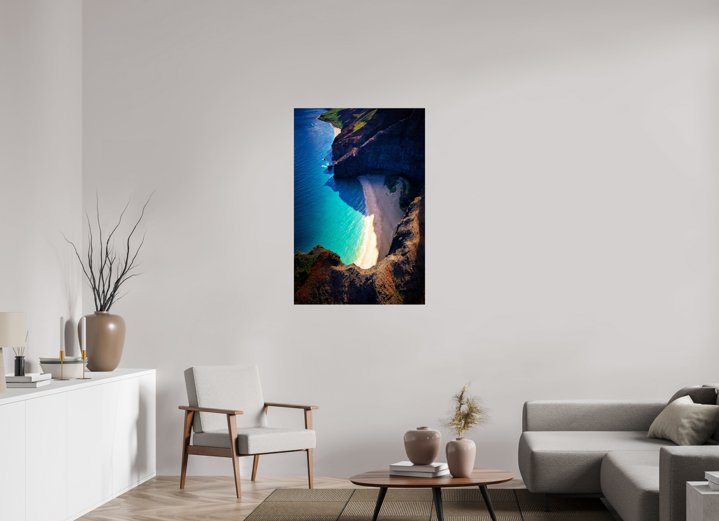 30 x 45″, Metallic Print Honopu Beach from above
